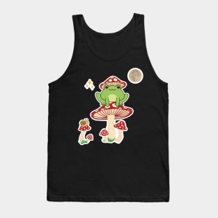 Kiki The Frog, Cute frog with a hat mushroom on a mushroom in the forest -Sticker style- Tank Top